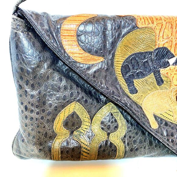 Genuine Pebble Leather Envelope Purse Embellish Design Elephant Tassel Crossbody - Picture 11 of 11